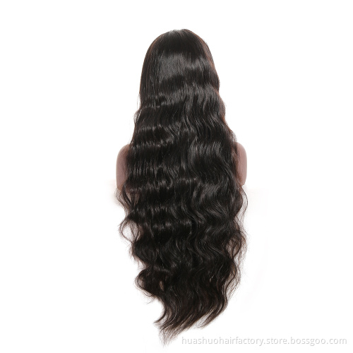 Huashuo Free Shipping Brazilian Virgin Hair 360 Lace Frontal Wig Body Wave Glueless Human Hair Lace Front Wig With Frange